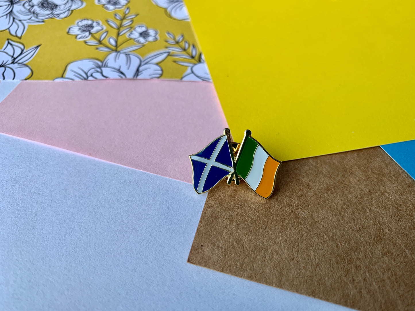 Scottish and Irish Crossed Flags Scotland Ireland Enamel Pin Badge
