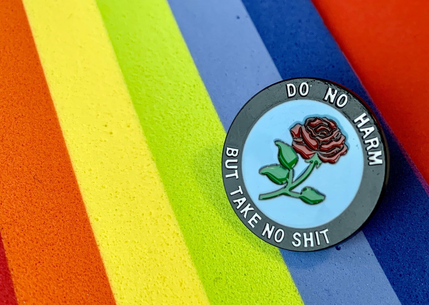 Leftist Red Rose Socialist Do No Harm But Take No Shit Blue and Black Communist Enamel Pin Badge