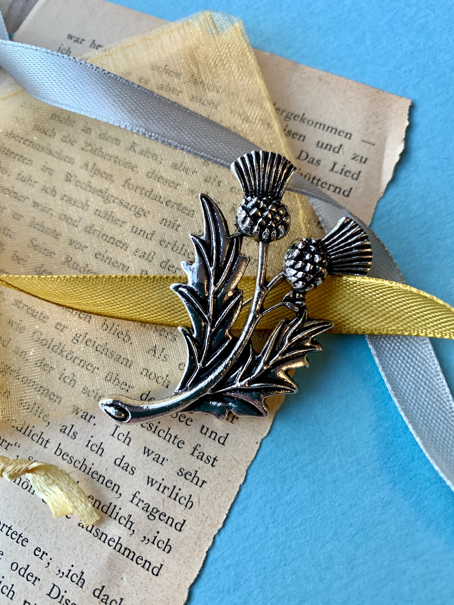 Scottish Twin Thistle Silver Metal Pin Badge Brooch