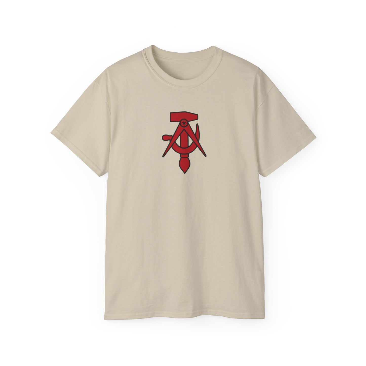 Socialist GDR East German Style Hammer and Sickle with Compass and Brush Communist DDR Leftist Unisex Ultra Cotton Tee