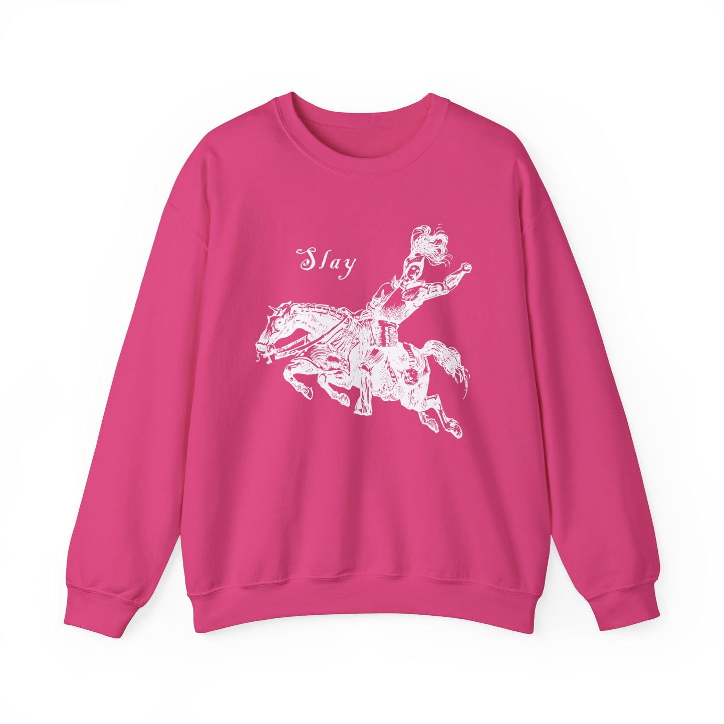LGBTQ Plus Slay Knight on Galloping Charger Gay Lesbian Bi Trans Queer Warrior and Horse Medieval Print Heavy Blend™ Crewneck Sweatshirt