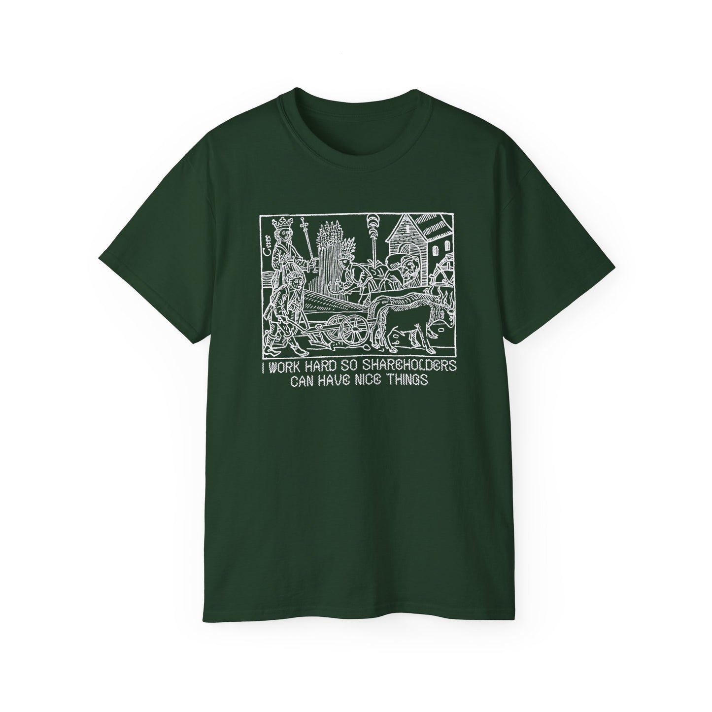 Leftist Anti Capitalist I Work Hard Socialist Eat The Rich Woodcut Graphic Medieval Communist Feudalism Unisex Ultra Cotton Tee