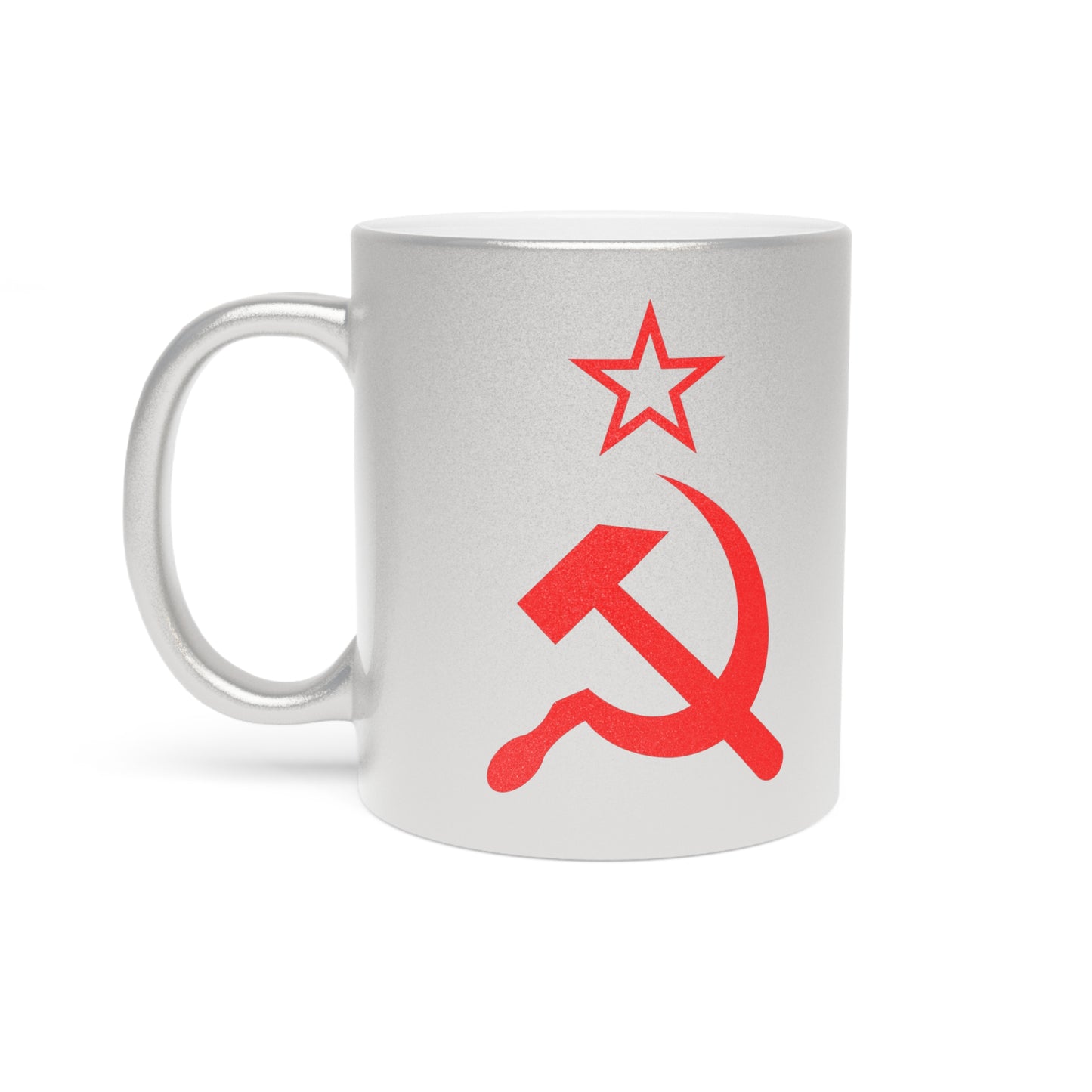 Socialist CCCP Red Hammer and Sickle Communist Leftist Ceramic Metallic Style Mug (Silver / Gold)