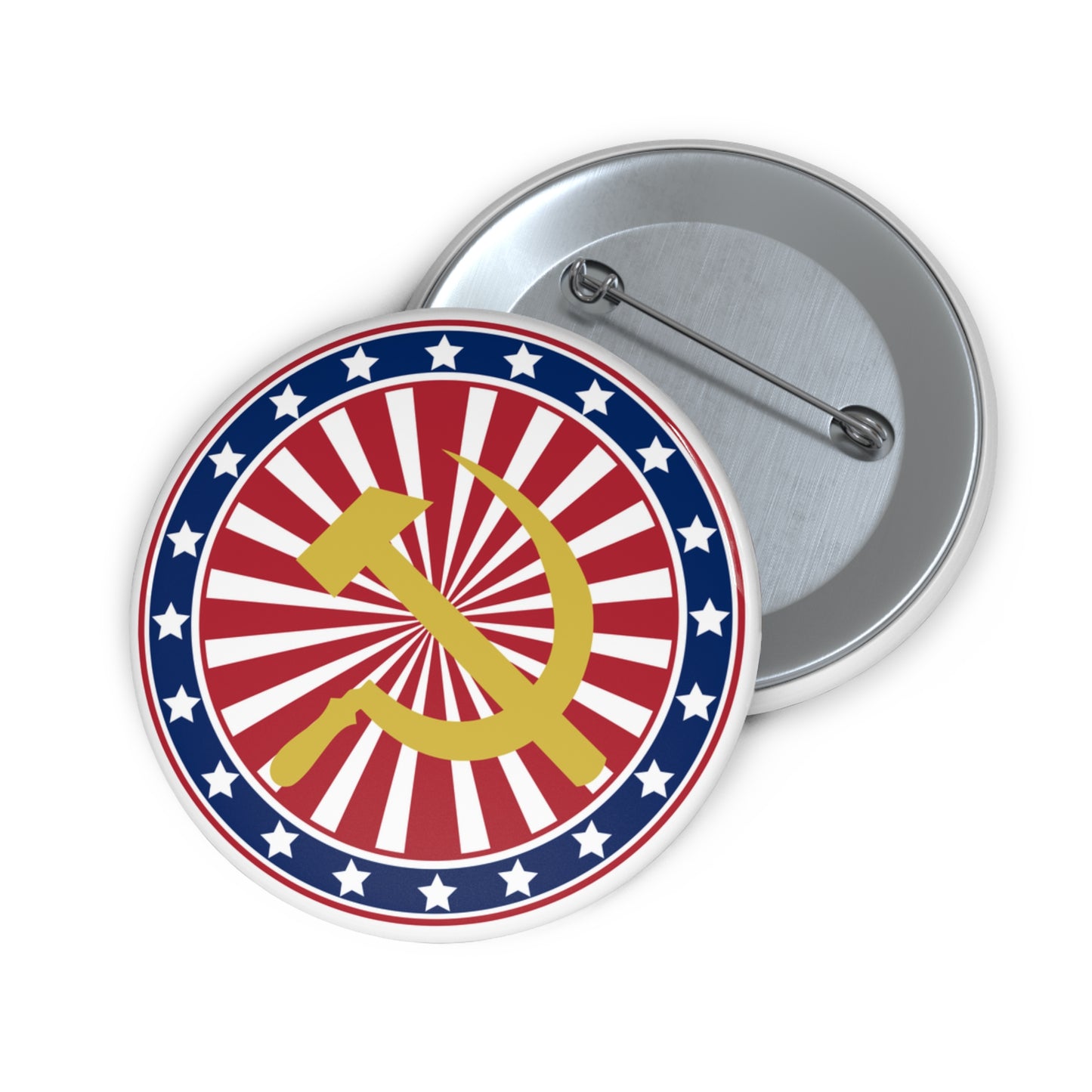 American Stars and Stripes with Hammer and Sickle Socialist Communist Custom Pin Badge Button