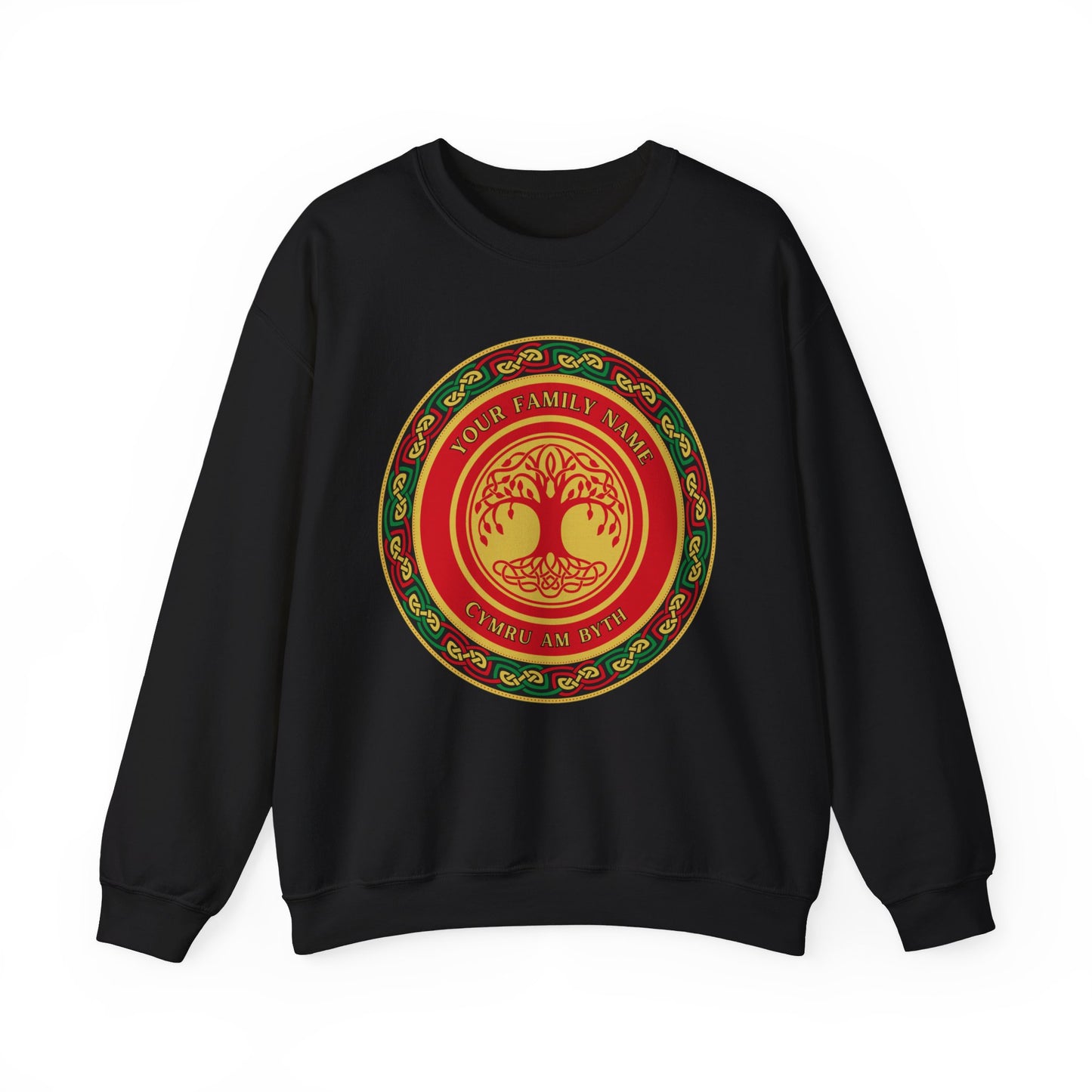 Custom Welsh Family Name Cymru am Byth Celtic Family Tree Welsh Genealogy Personalised Wales Unisex Heavy Blend Crewneck Sweatshirt