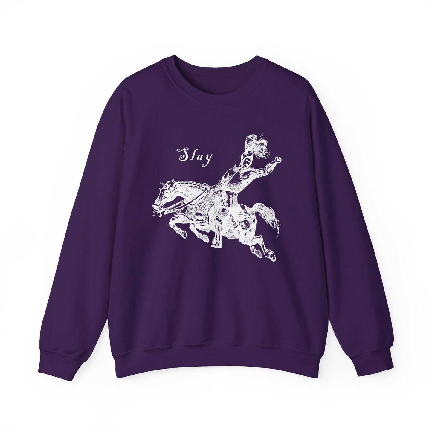 LGBTQ Plus Slay Knight on Galloping Charger Gay Lesbian Bi Trans Queer Warrior and Horse Medieval Print Heavy Blend™ Crewneck Sweatshirt