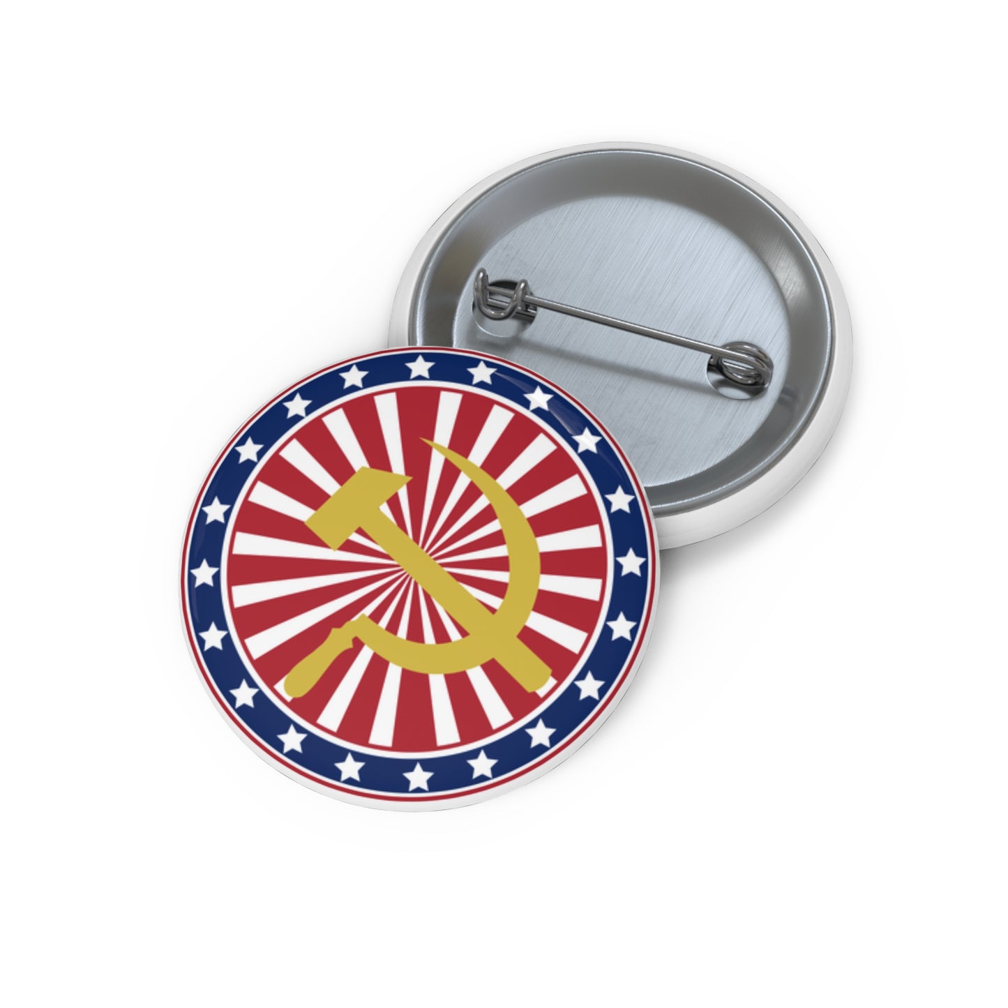 American Stars and Stripes with Hammer and Sickle Socialist Communist Custom Pin Badge Button