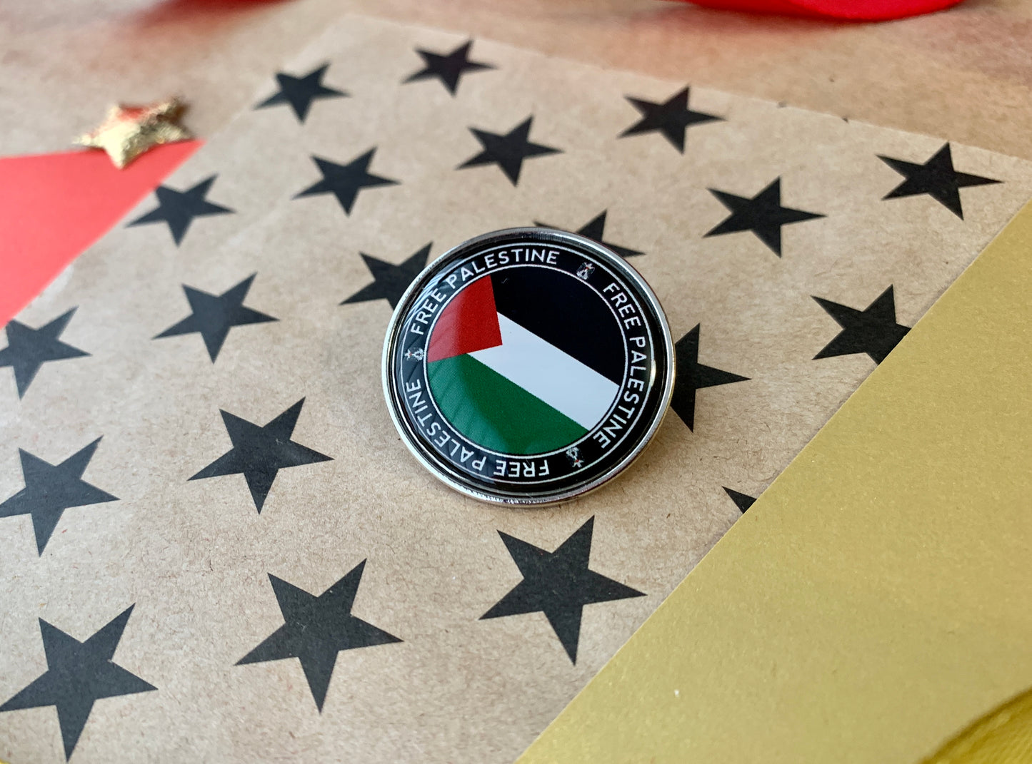 Free Palestine Palestinian Flag Circular Enamel Pin Badge