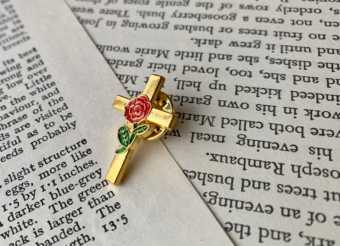 Christian Socialist Cross with Red Rose Antique Style Effect Leftist Enamel Pin Badge