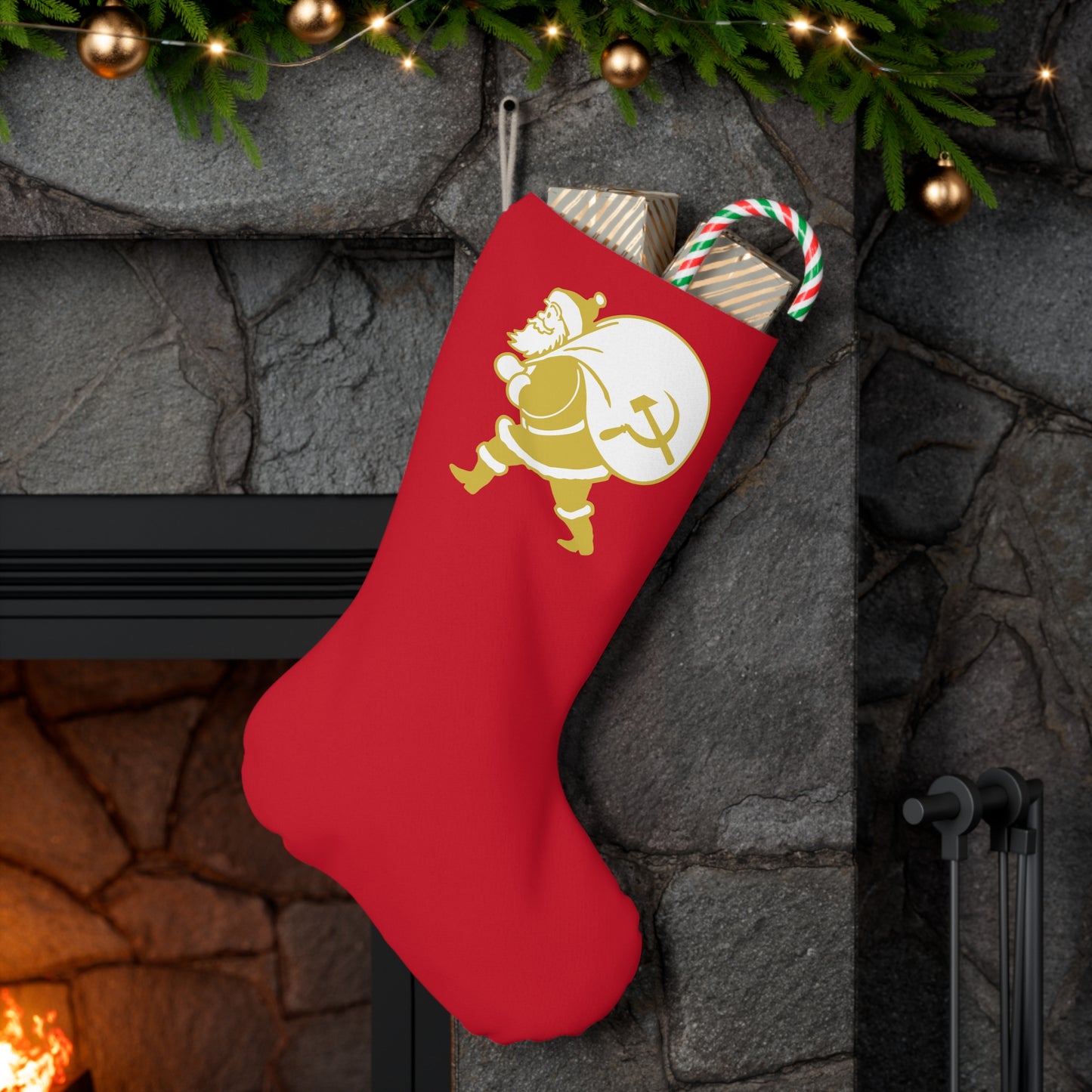Socialist Santa Leftist Father Christmas with Hammer and Sickle Sack Communist Christmas Stocking