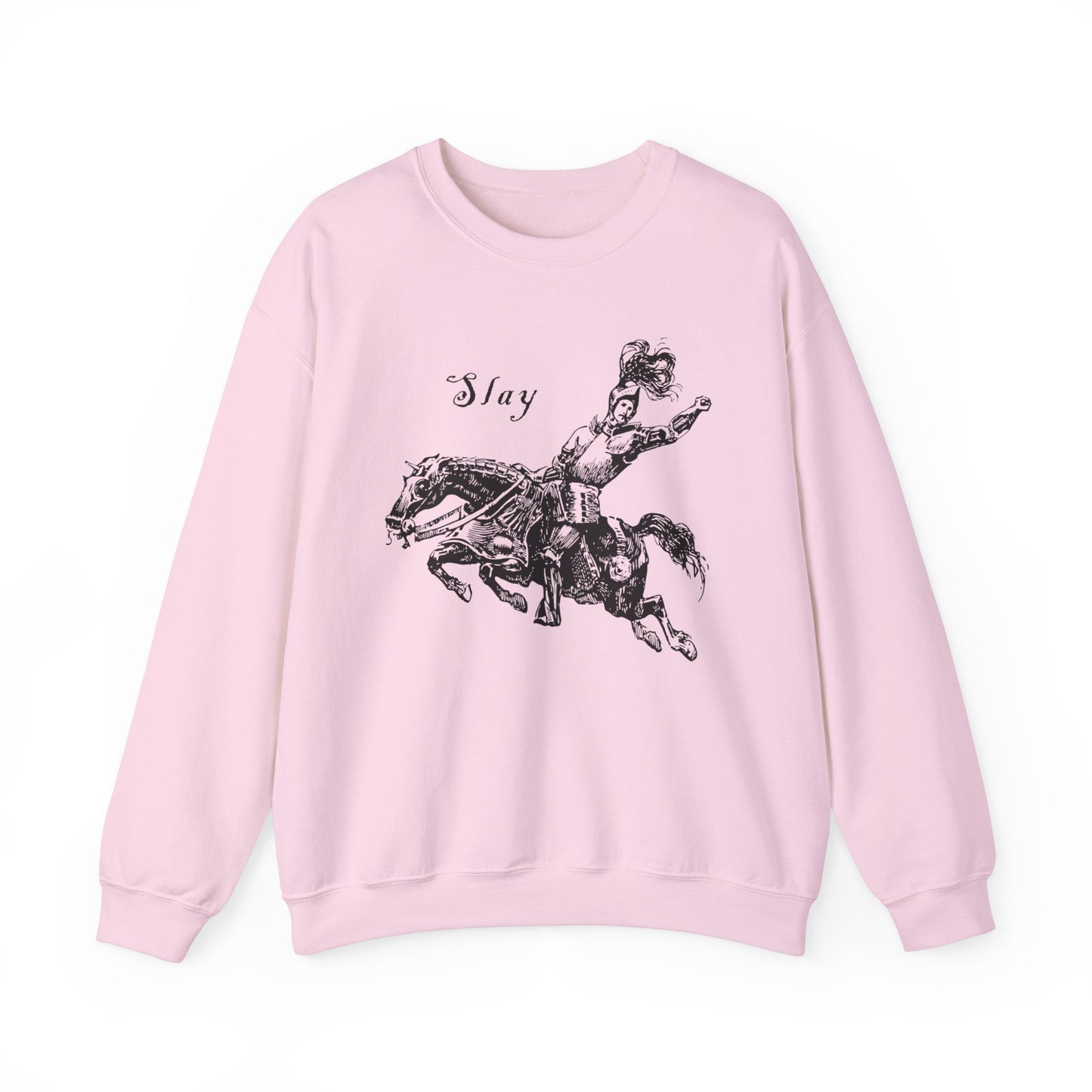 LGBTQ Plus Slay Knight on Galloping Charger Gay Lesbian Bi Trans Queer Warrior and Horse Medieval Print Heavy Blend™ Crewneck Sweatshirt