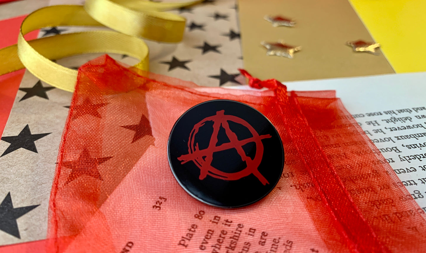 Red Anarchy A on Black Background Metal Pin Badge