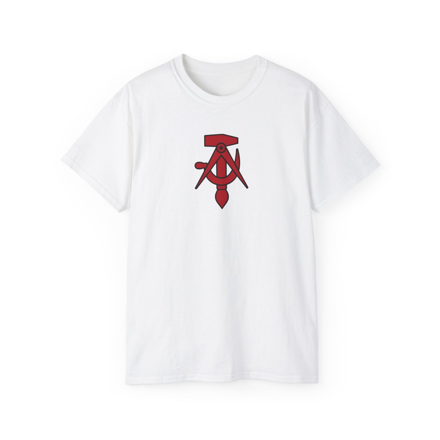 Socialist GDR East German Style Hammer and Sickle with Compass and Brush Communist DDR Leftist Unisex Ultra Cotton Tee