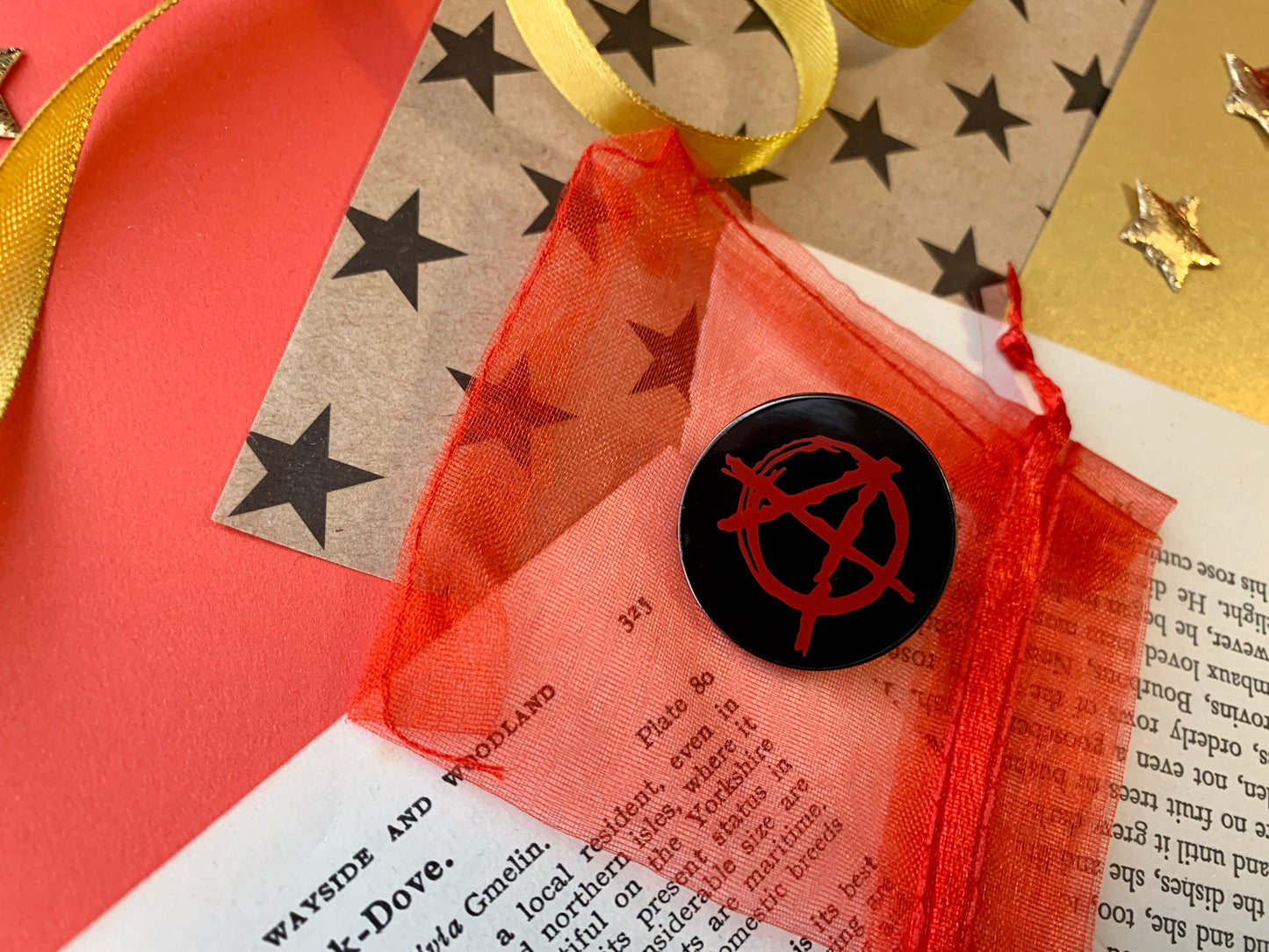 Red Anarchy A on Black Background Metal Pin Badge