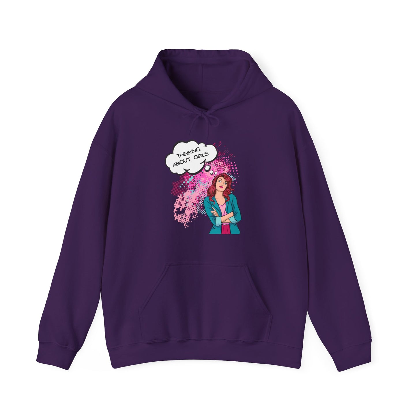 LGBTQ Lesbian Thinking About Girls Auburn Haired Woman Queer Unisex Heavy Blend Hooded Sweatshirt