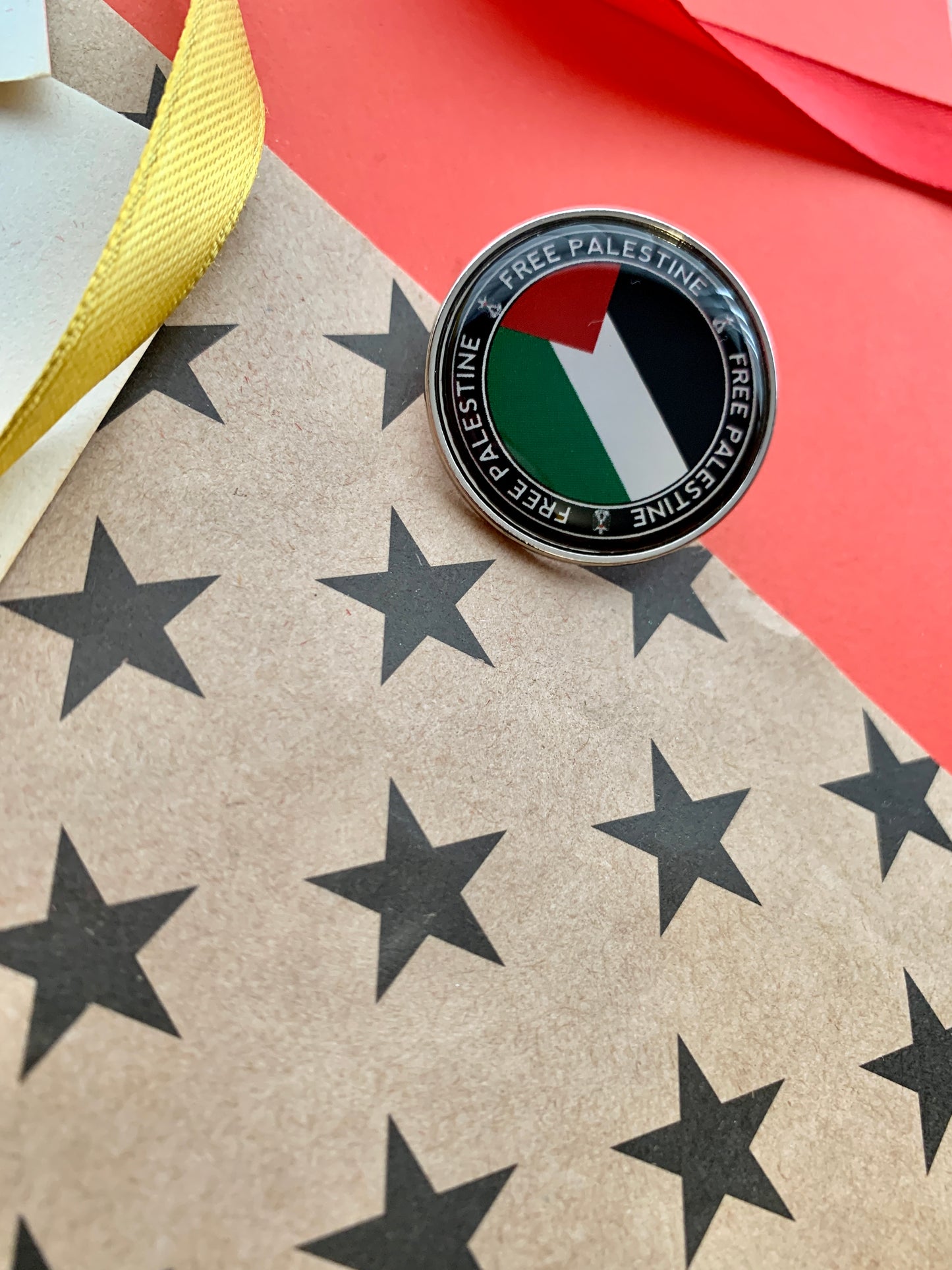 Free Palestine Palestinian Flag Circular Enamel Pin Badge