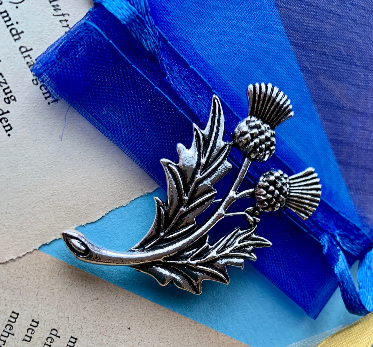 Scottish Twin Thistle Silver Metal Pin Badge Brooch