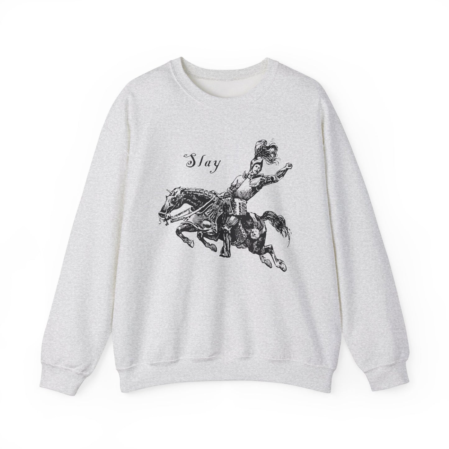 LGBTQ Plus Slay Knight on Galloping Charger Gay Lesbian Bi Trans Queer Warrior and Horse Medieval Print Heavy Blend™ Crewneck Sweatshirt