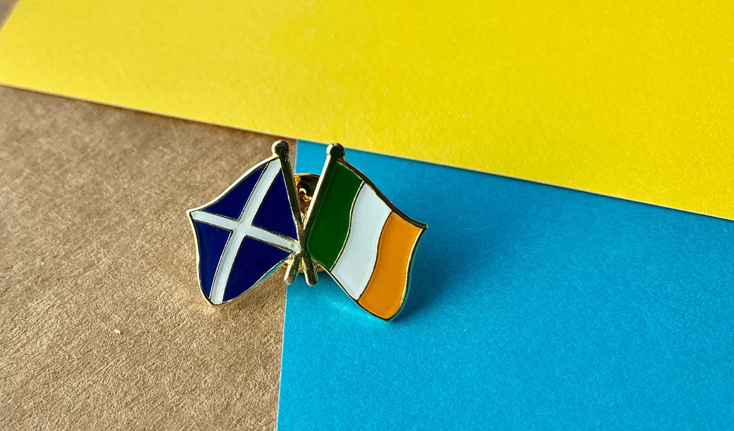 Scottish and Irish Crossed Flags Scotland Ireland Enamel Pin Badge