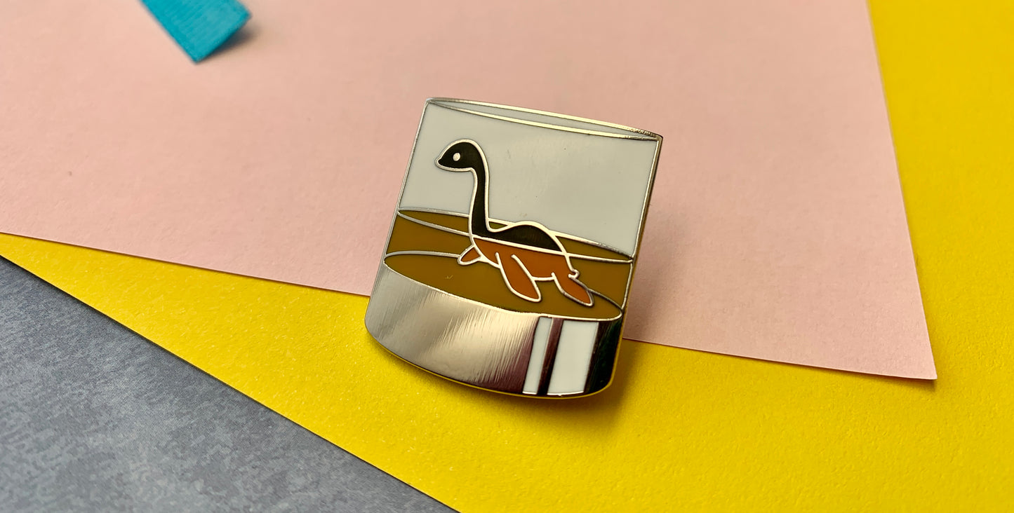 Scotland Lock Ness Monster in Whiskey Glass Scottish Enamel Pin Badge
