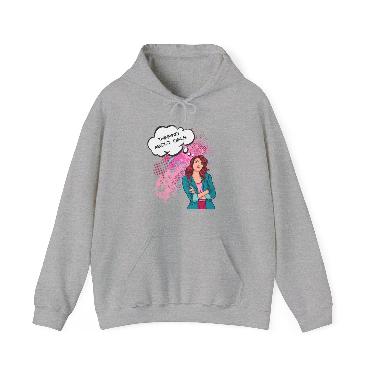 LGBTQ Lesbian Thinking About Girls Auburn Haired Woman Queer Unisex Heavy Blend Hooded Sweatshirt