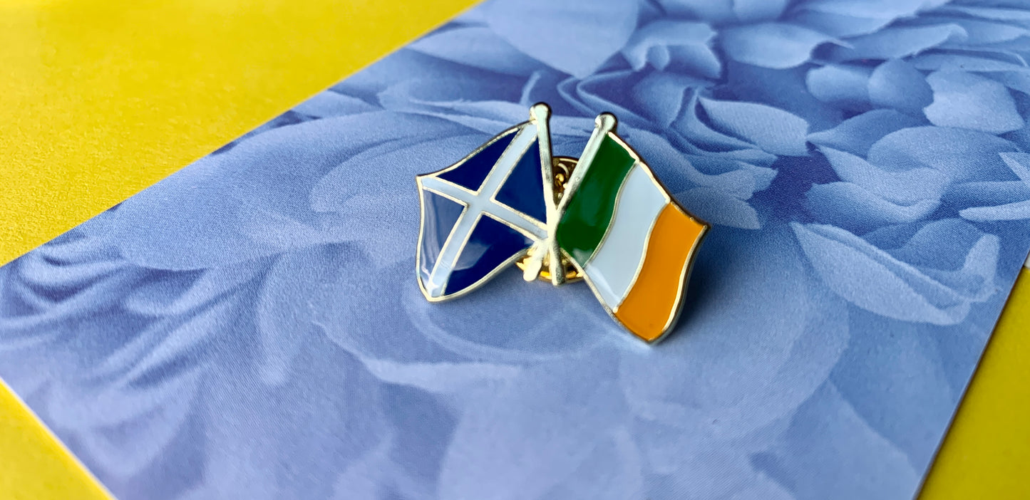 Scottish and Irish Crossed Flags Scotland Ireland Enamel Pin Badge
