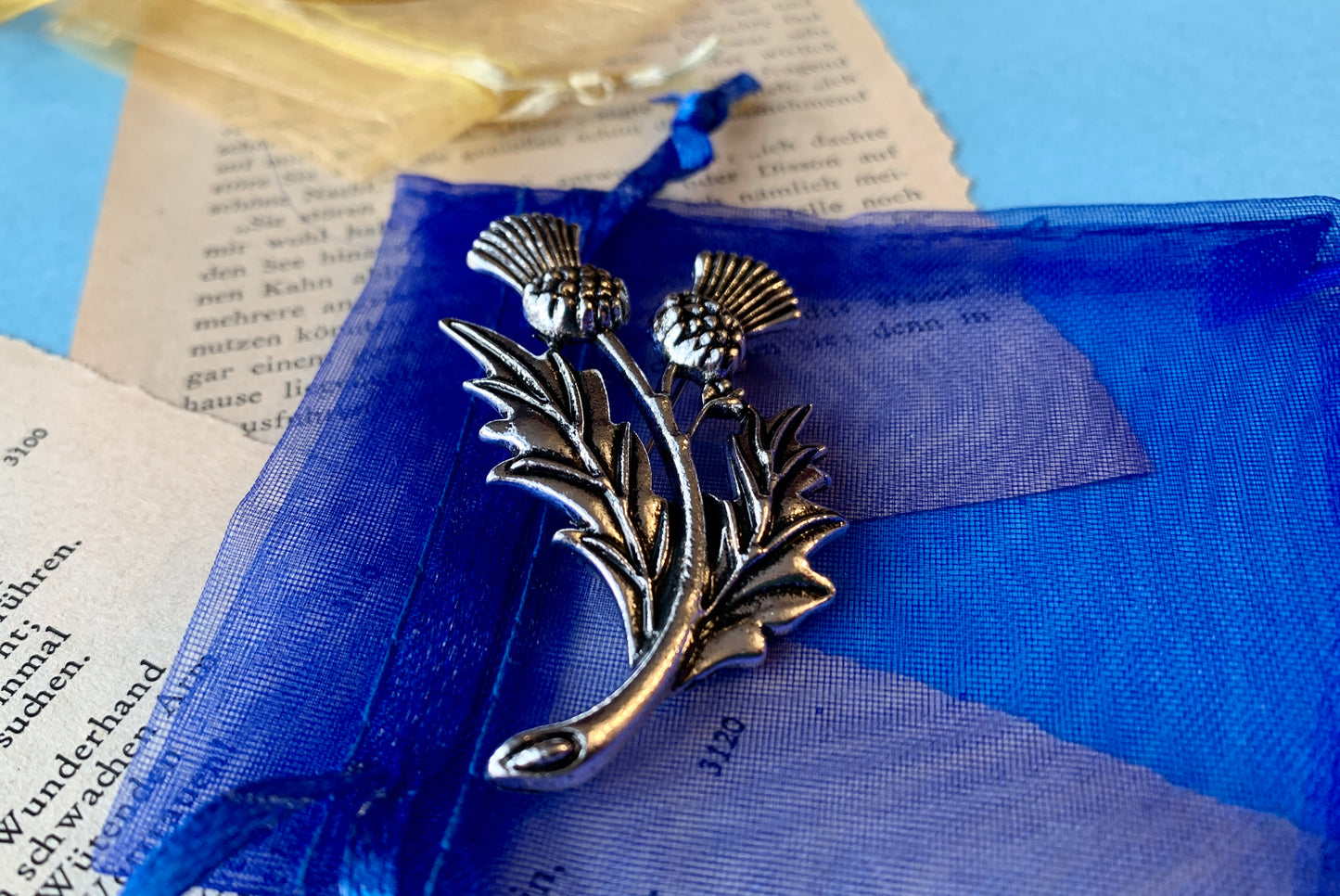 Scottish Twin Thistle Silver Metal Pin Badge Brooch