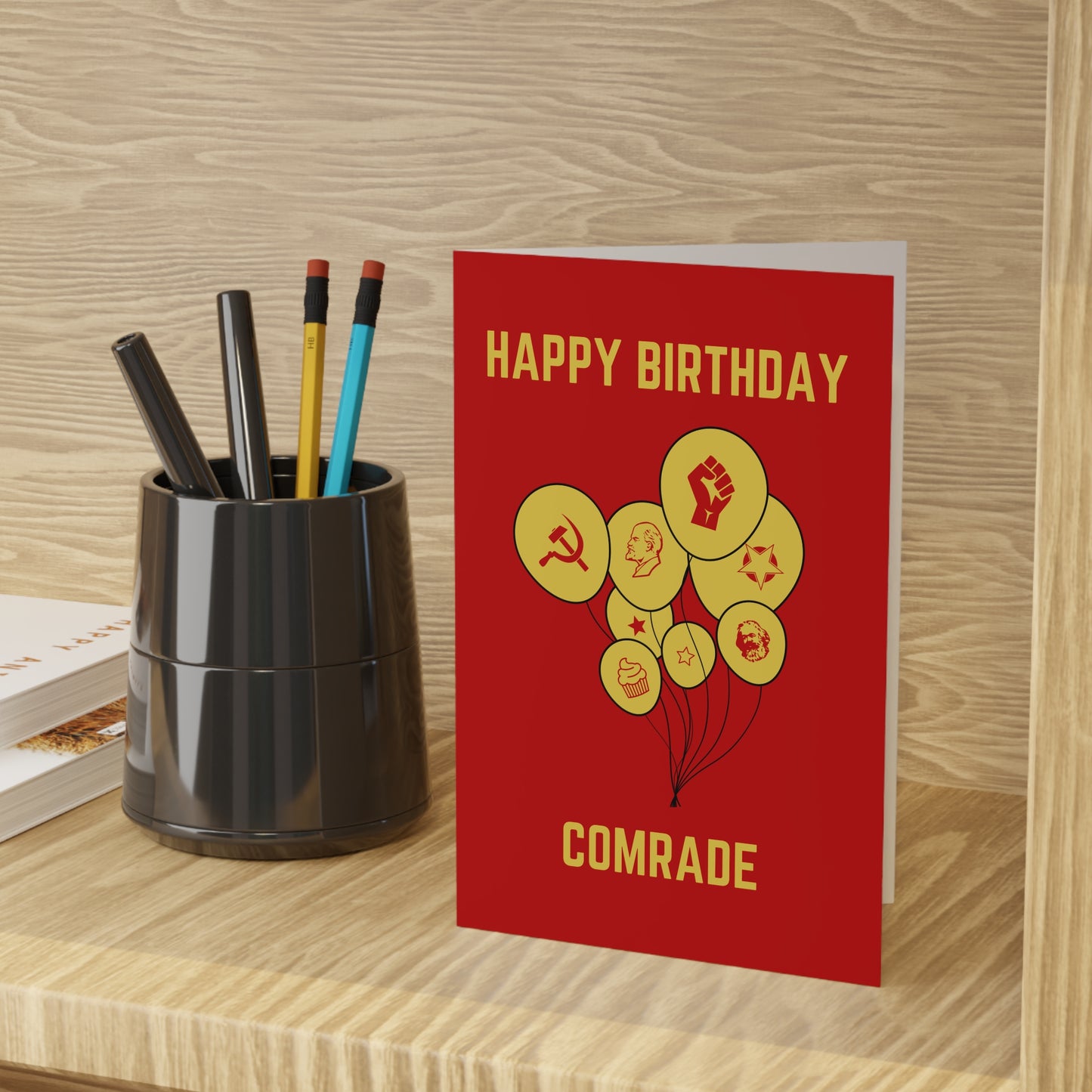 Leftist Happy Birthday Comrade Socialist Balloons Birthday Greetings Card (x1)