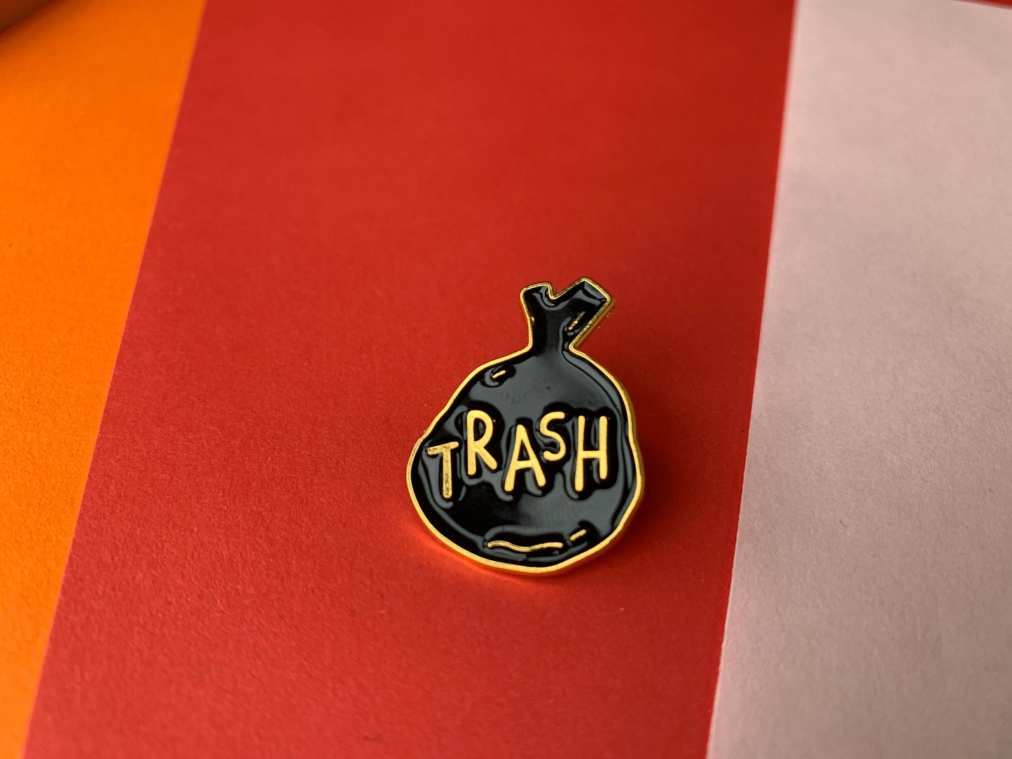Trash Bag Gold and Black Punk Style Enamel Pin Badge