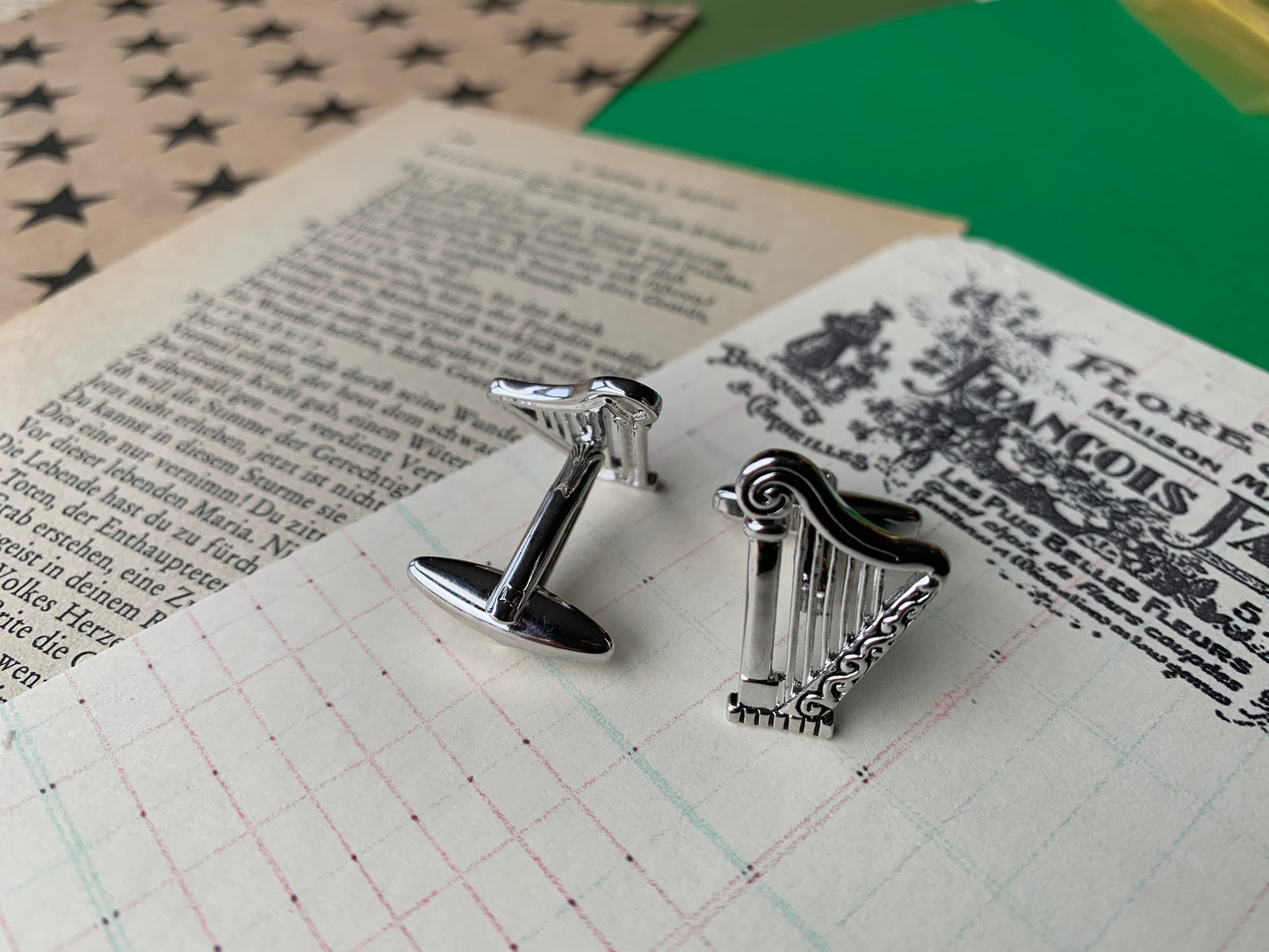 Irish Harp Silver Metal Erin go Bragh St Patrick’s Day Cufflinks