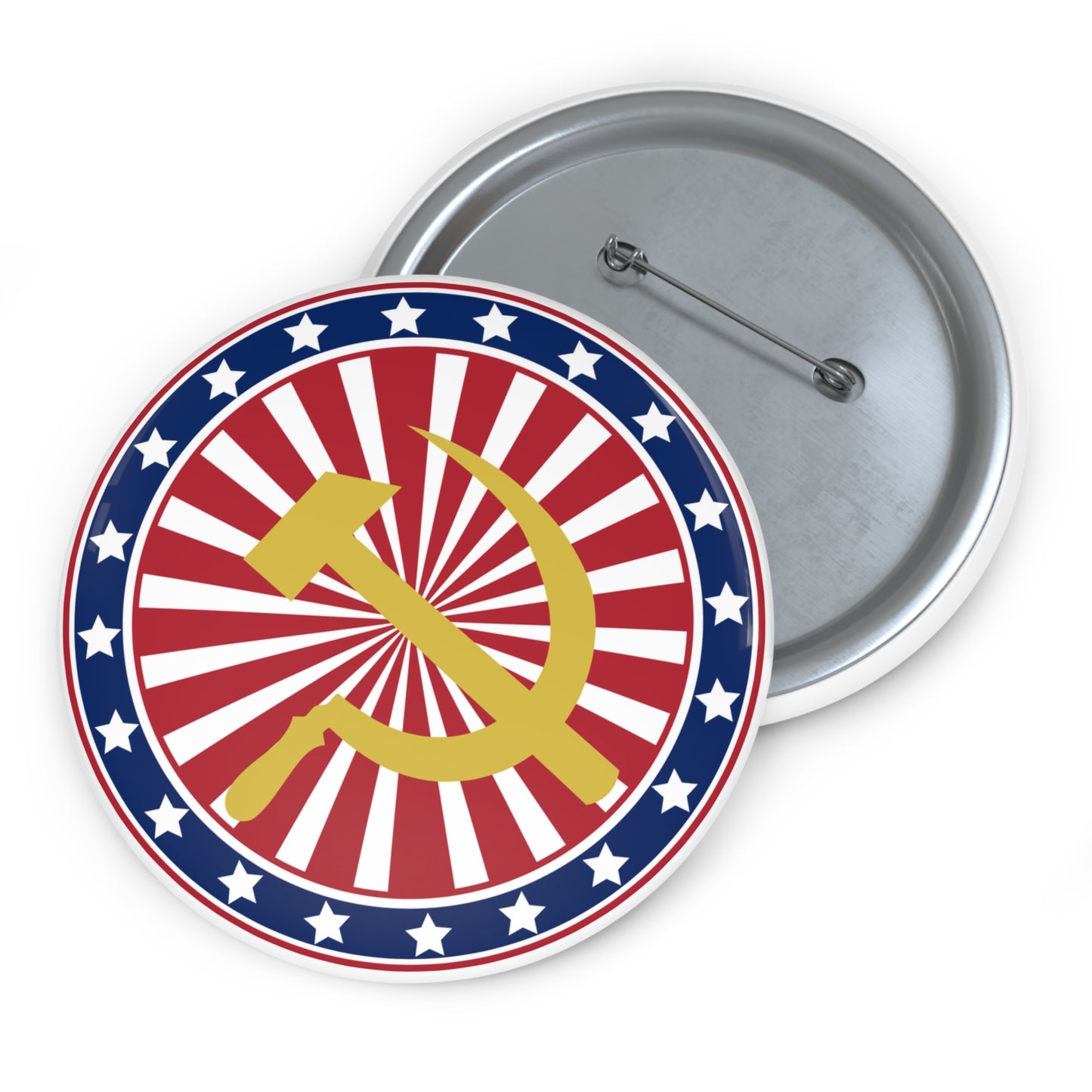 American Stars and Stripes with Hammer and Sickle Socialist Communist Custom Pin Badge Button