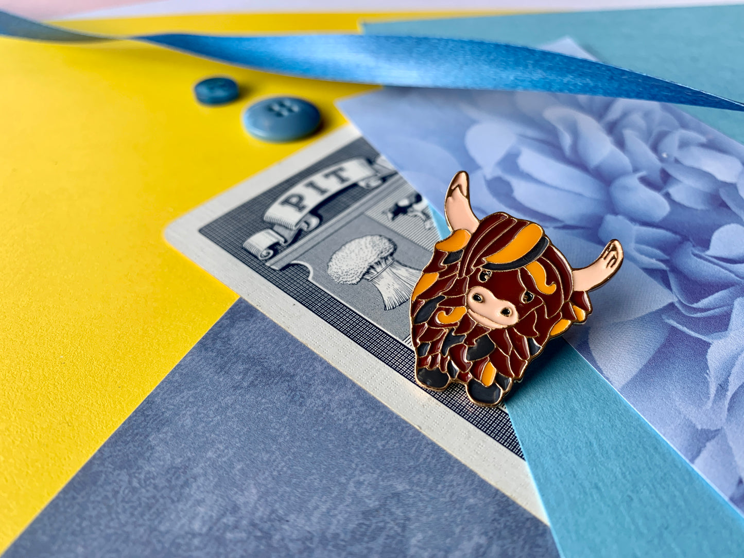 Scottish Highland Cow Kawaii Scotland Enamel Pin Badge