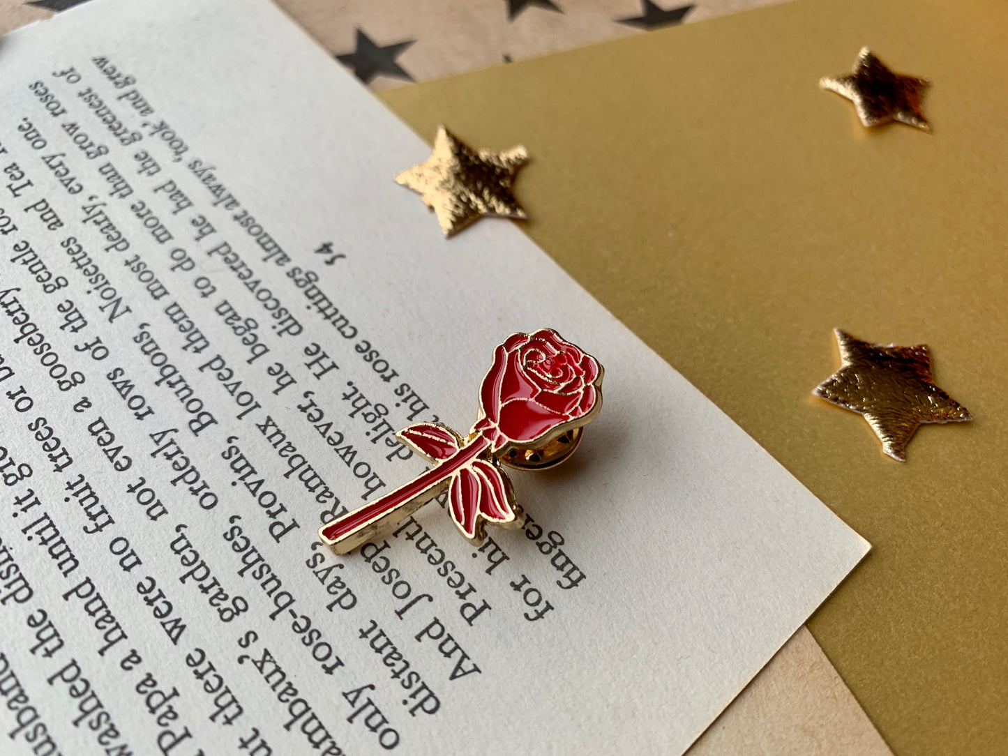 Leftist Red Rose on Gold Metal Socialist Enamel Pin Badge