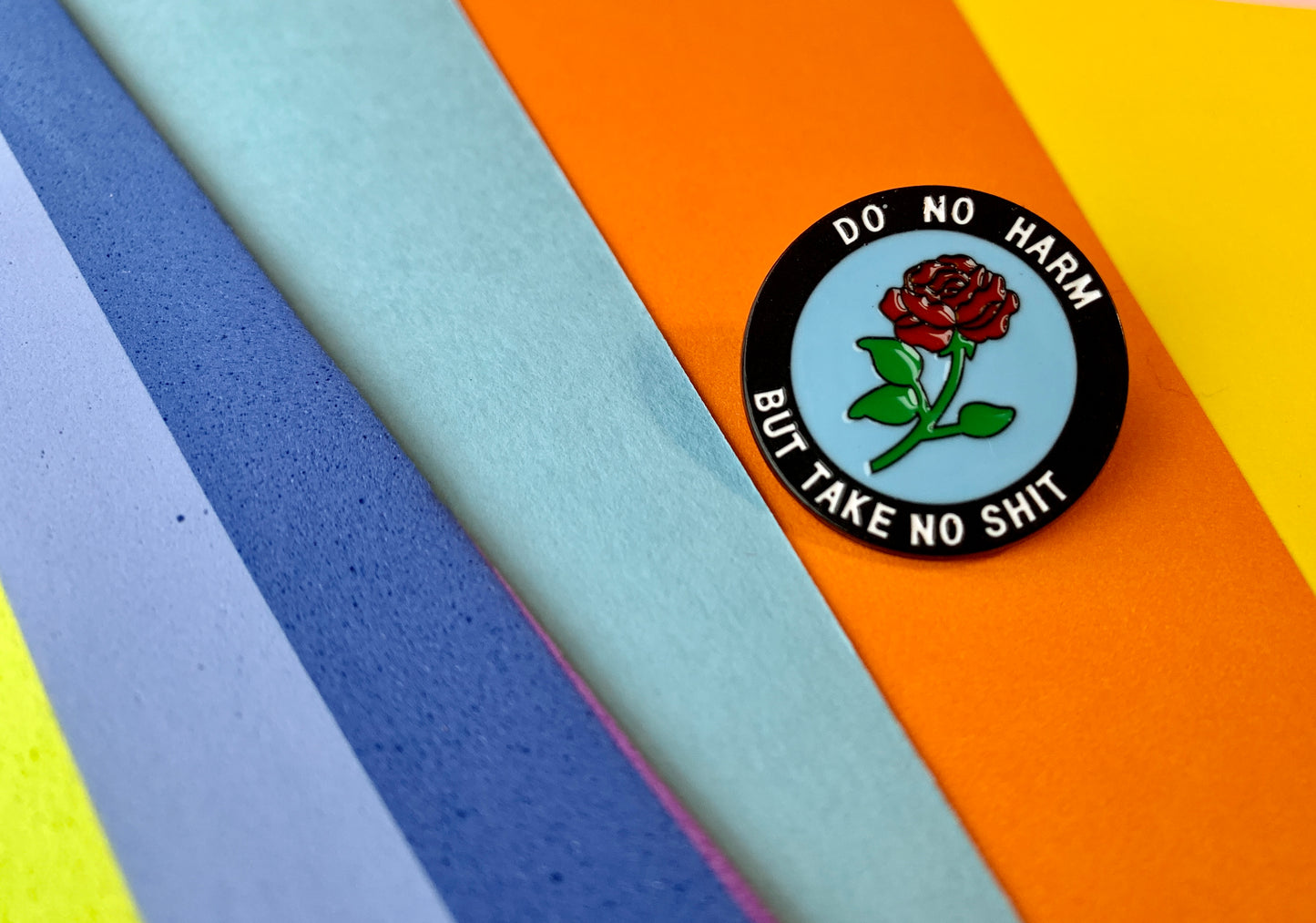 Leftist Red Rose Socialist Do No Harm But Take No Shit Blue and Black Communist Enamel Pin Badge