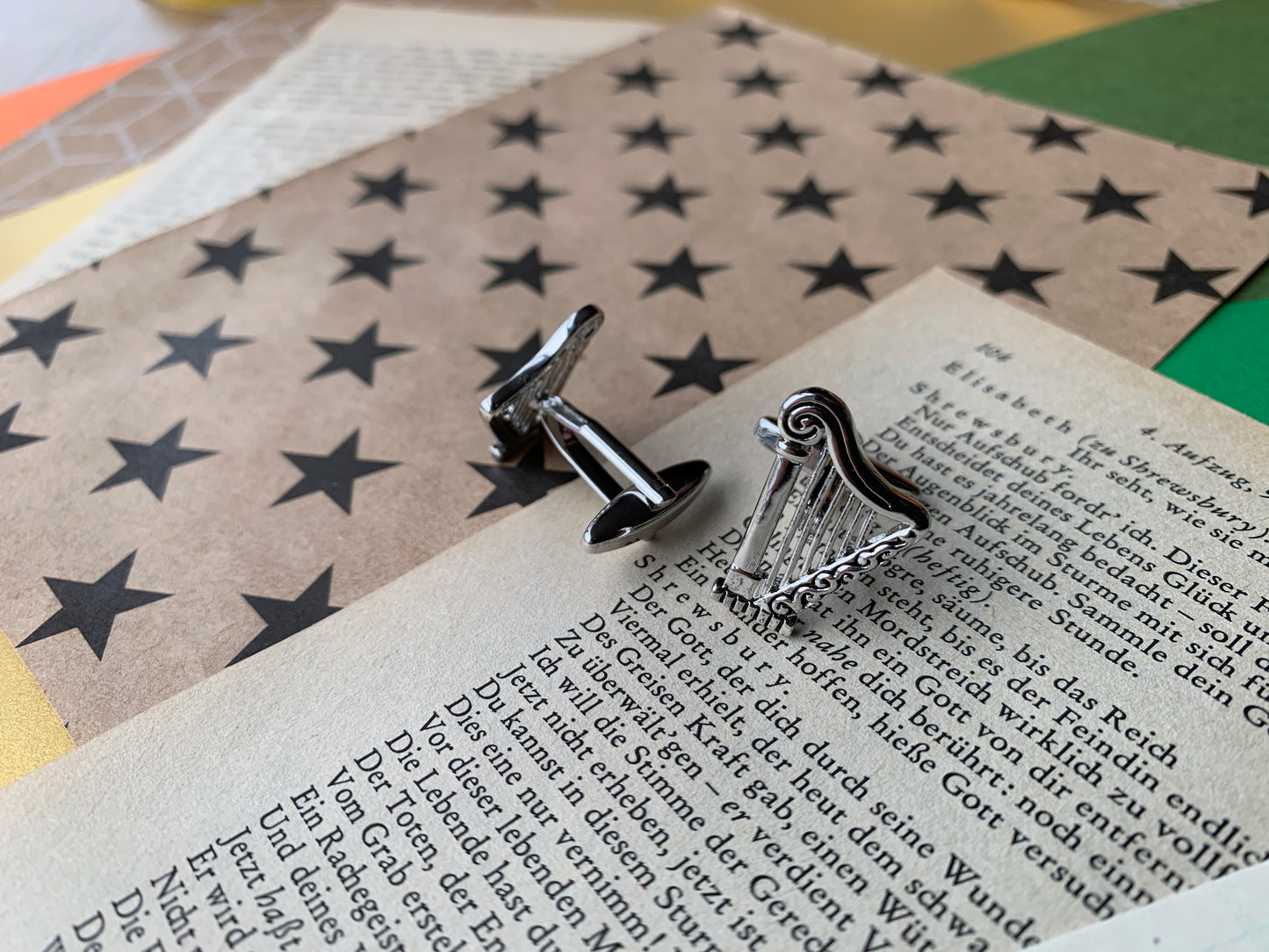 Irish Harp Silver Metal Erin go Bragh St Patrick’s Day Cufflinks