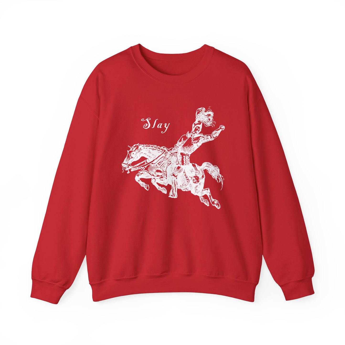 LGBTQ Plus Slay Knight on Galloping Charger Gay Lesbian Bi Trans Queer Warrior and Horse Medieval Print Heavy Blend™ Crewneck Sweatshirt