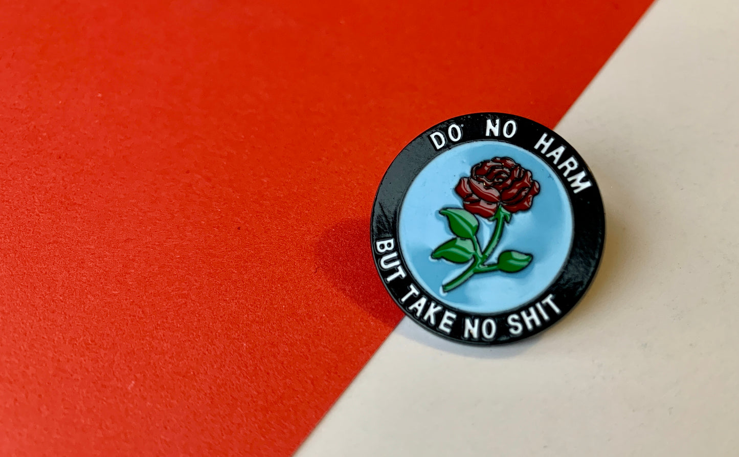 Leftist Red Rose Socialist Do No Harm But Take No Shit Blue and Black Communist Enamel Pin Badge