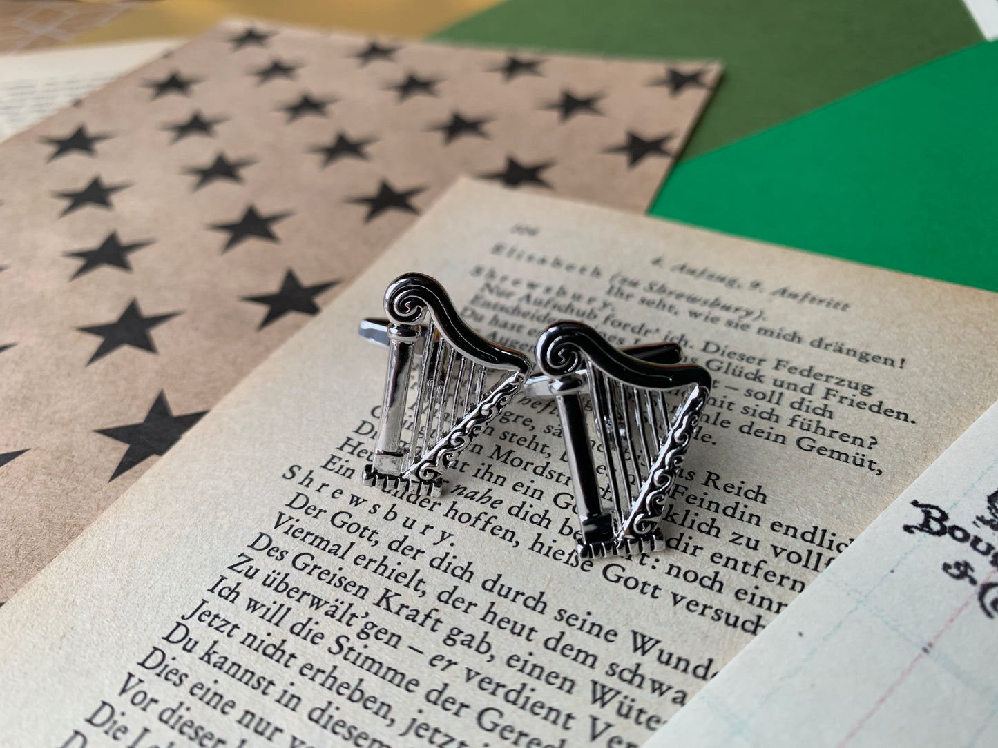 Irish Harp Silver Metal Erin go Bragh St Patrick’s Day Cufflinks