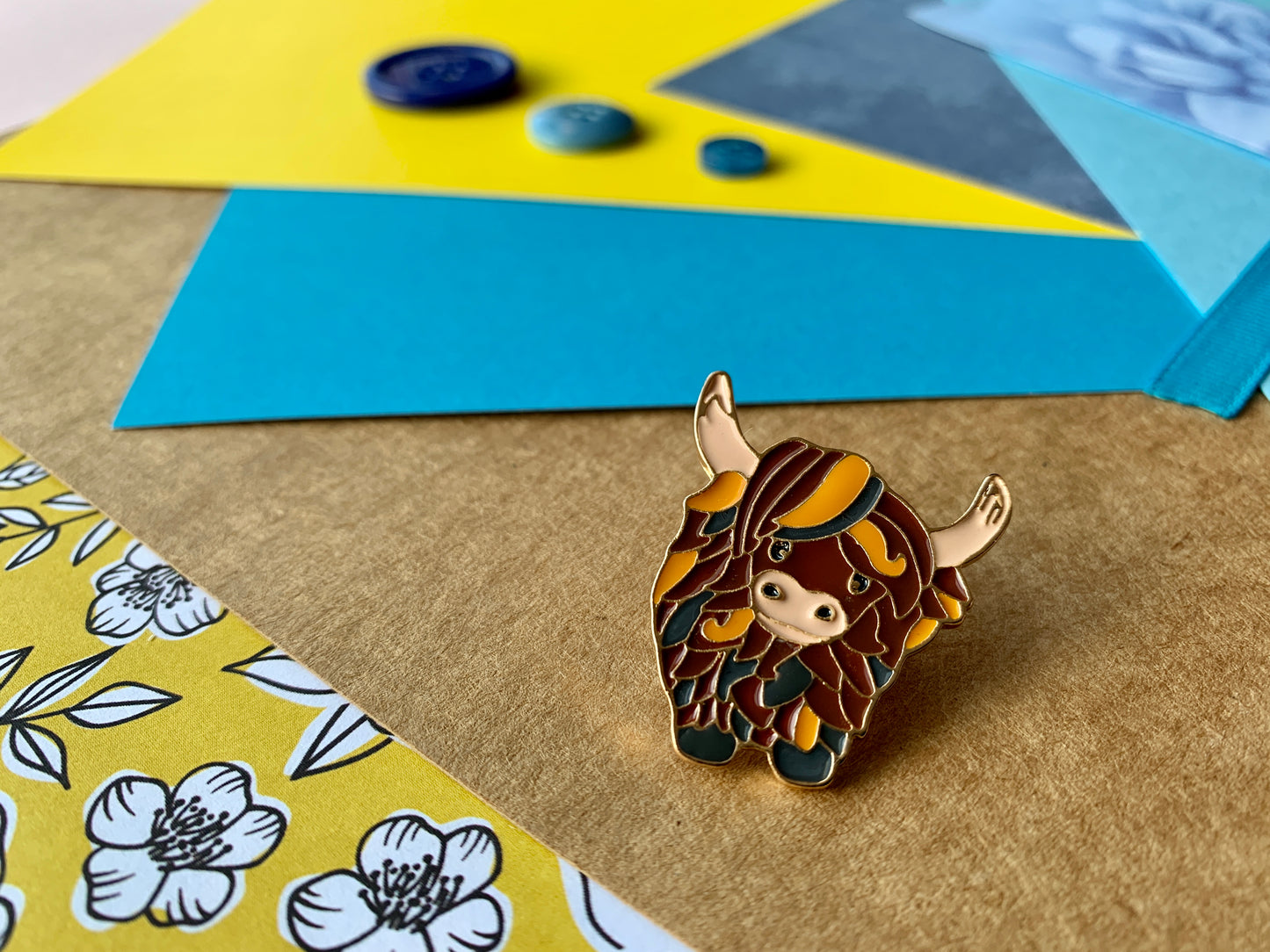 Scottish Highland Cow Kawaii Scotland Enamel Pin Badge