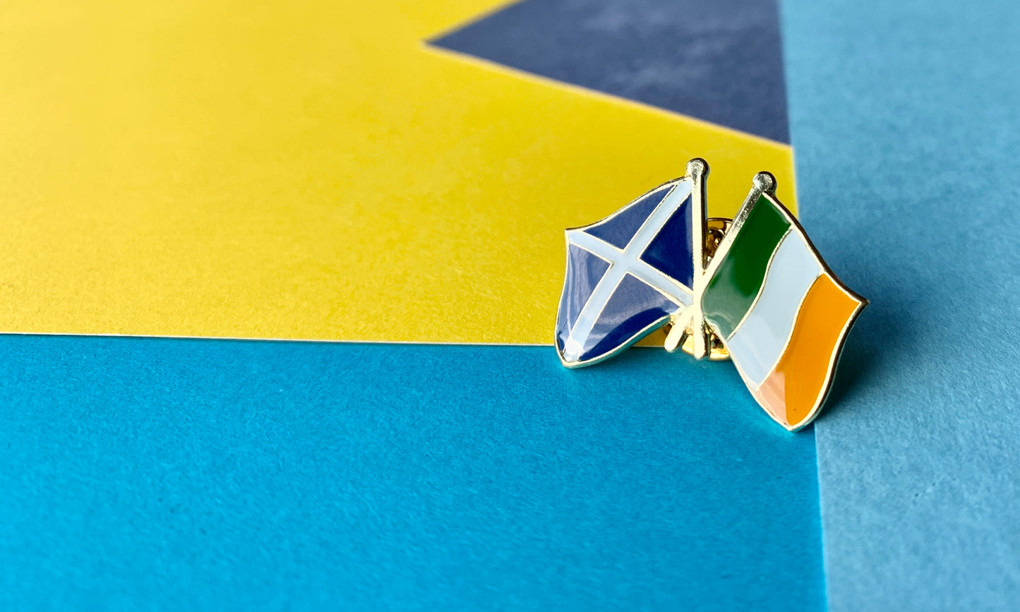 Scottish and Irish Crossed Flags Scotland Ireland Enamel Pin Badge