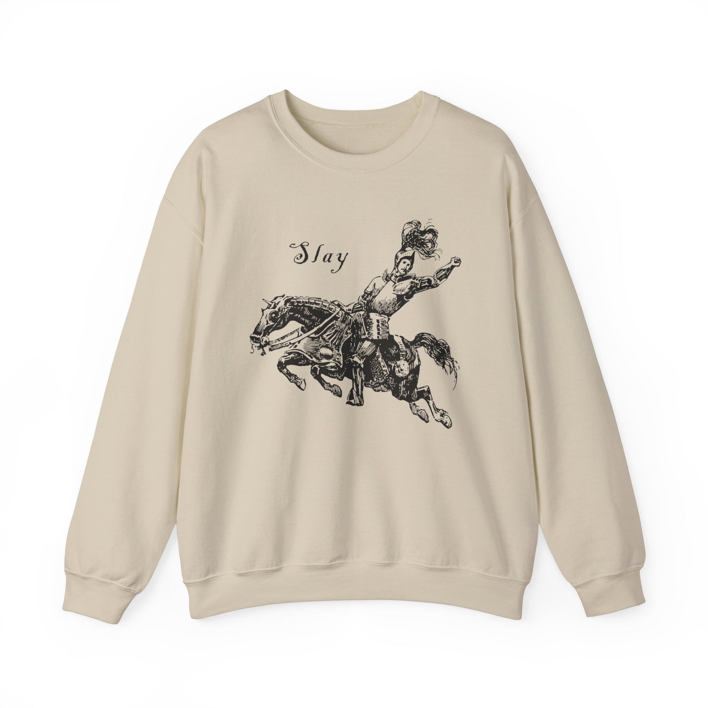 LGBTQ Plus Slay Knight on Galloping Charger Gay Lesbian Bi Trans Queer Warrior and Horse Medieval Print Heavy Blend™ Crewneck Sweatshirt