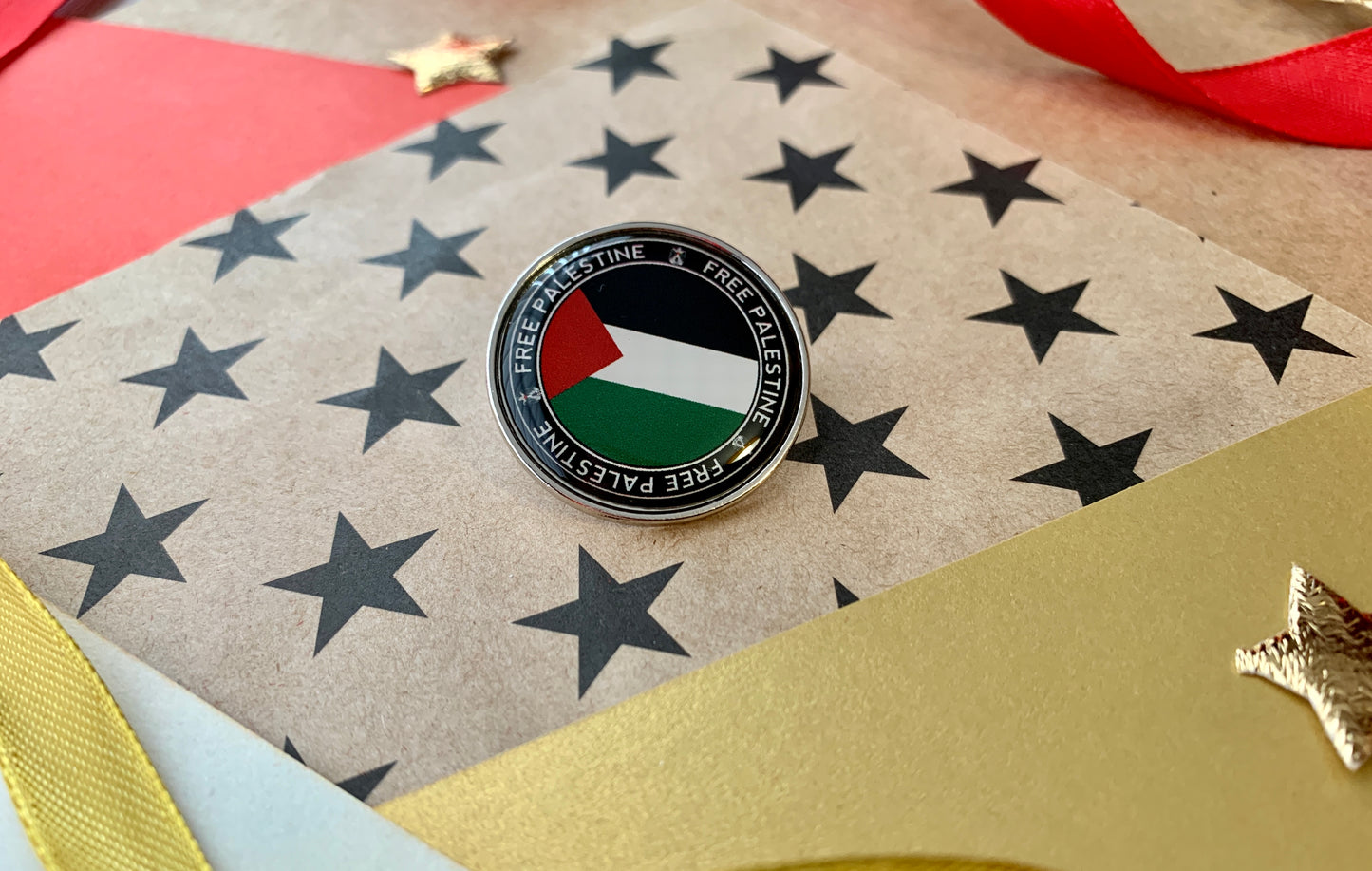 Free Palestine Palestinian Flag Circular Enamel Pin Badge