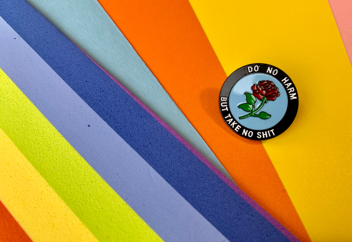 Leftist Red Rose Socialist Do No Harm But Take No Shit Blue and Black Communist Enamel Pin Badge