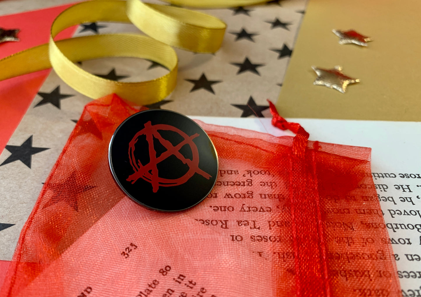 Red Anarchy A on Black Background Metal Pin Badge