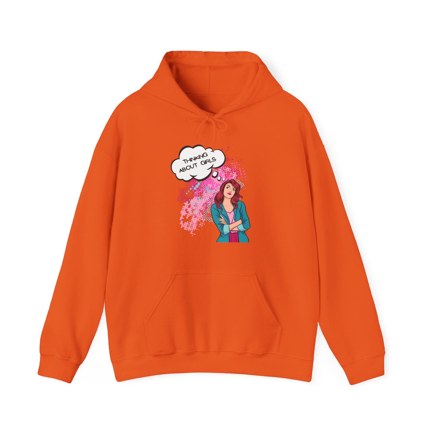 LGBTQ Lesbian Thinking About Girls Auburn Haired Woman Queer Unisex Heavy Blend Hooded Sweatshirt