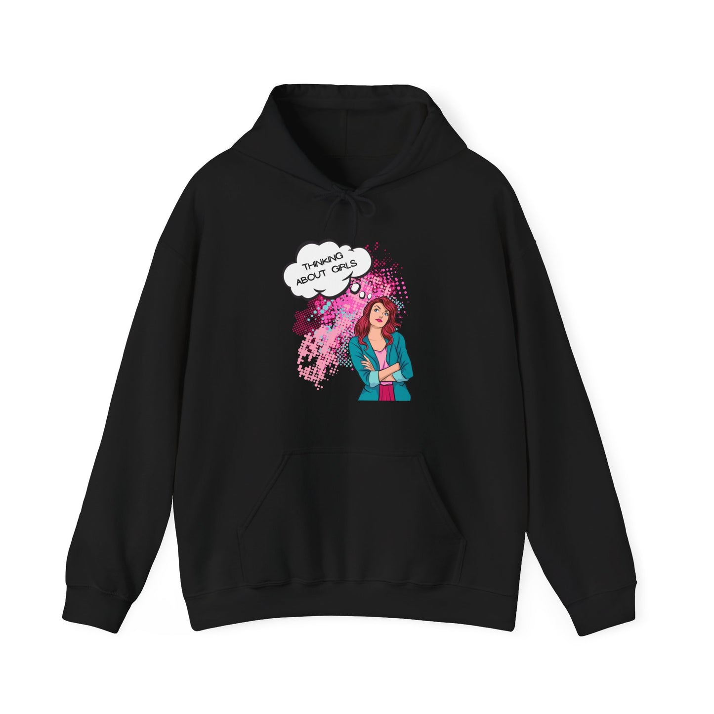 LGBTQ Lesbian Thinking About Girls Auburn Haired Woman Queer Unisex Heavy Blend Hooded Sweatshirt