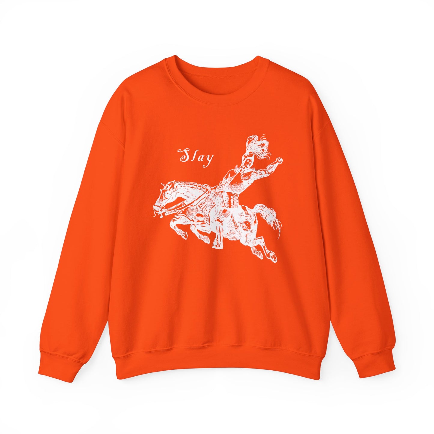 LGBTQ Plus Slay Knight on Galloping Charger Gay Lesbian Bi Trans Queer Warrior and Horse Medieval Print Heavy Blend™ Crewneck Sweatshirt