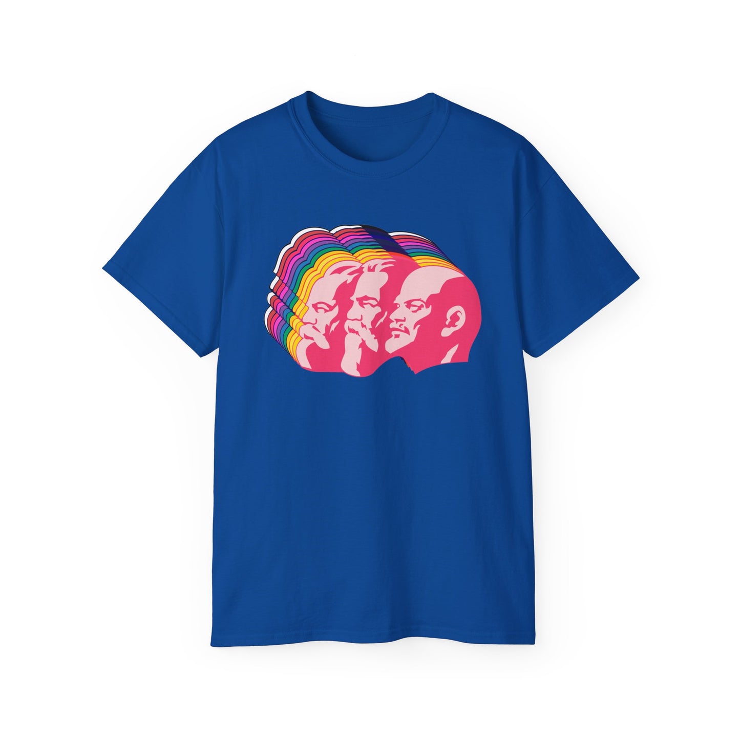 Communist Marx Engels and Lenin Marxist Leninist 70's Cascade Multicoloured Rainbow Unisex Ultra Cotton Tee