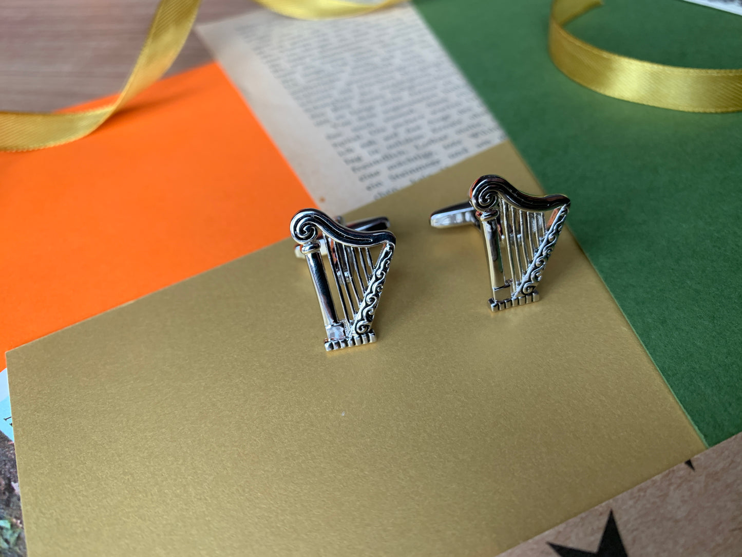 Irish Harp Silver Metal Erin go Bragh St Patrick’s Day Cufflinks