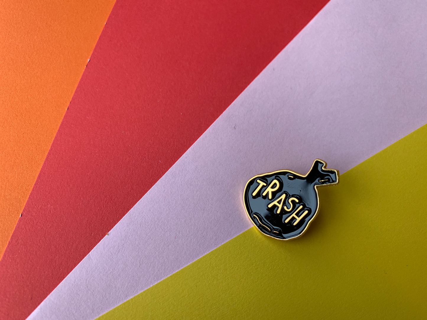 Trash Bag Gold and Black Punk Style Enamel Pin Badge